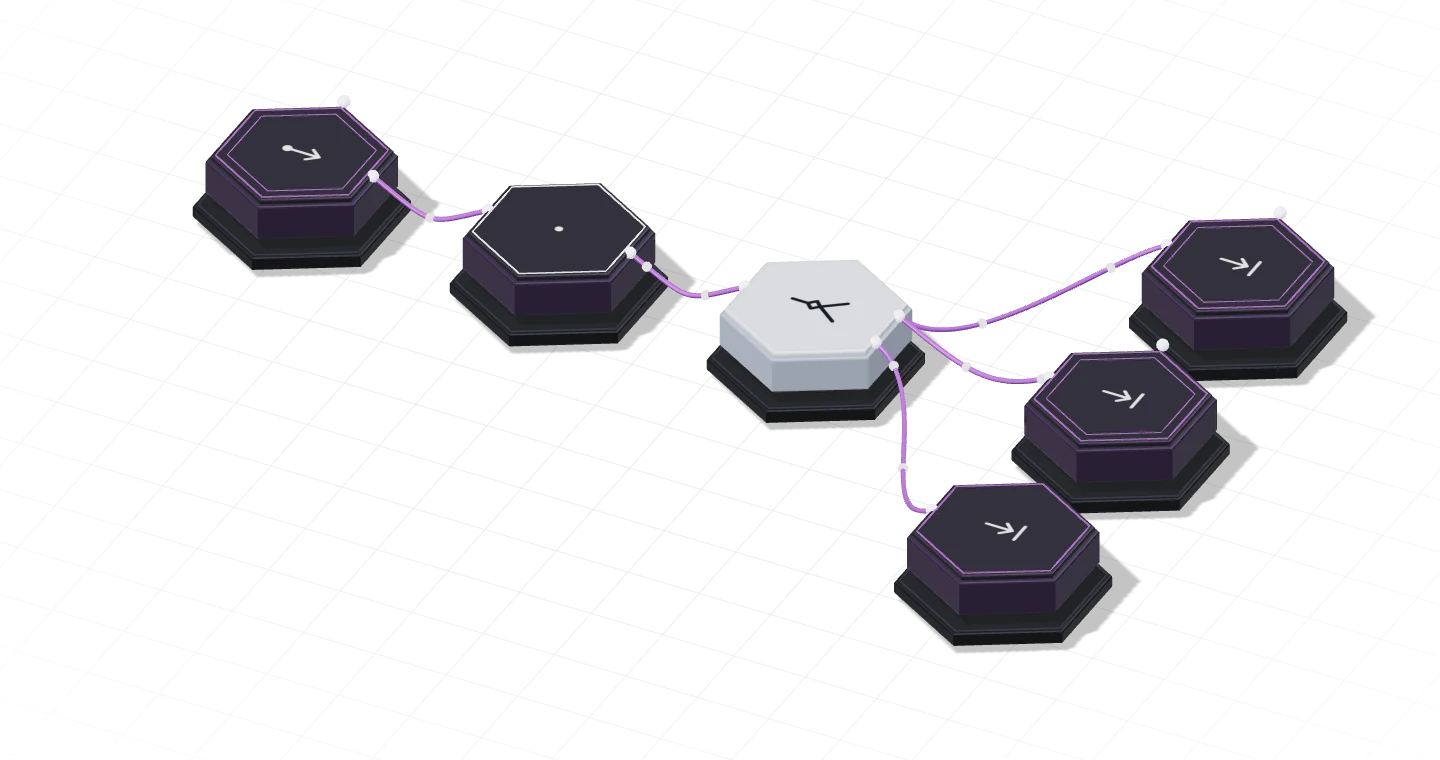 Webhook & event processing: an isometric view of the six-node network described below