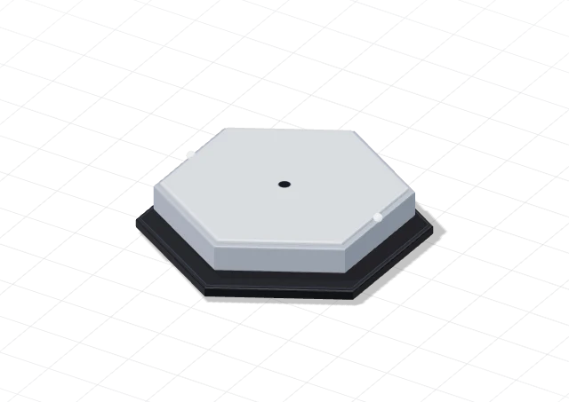 A pure node: an isometric hexagon, center dot, and one port on either side